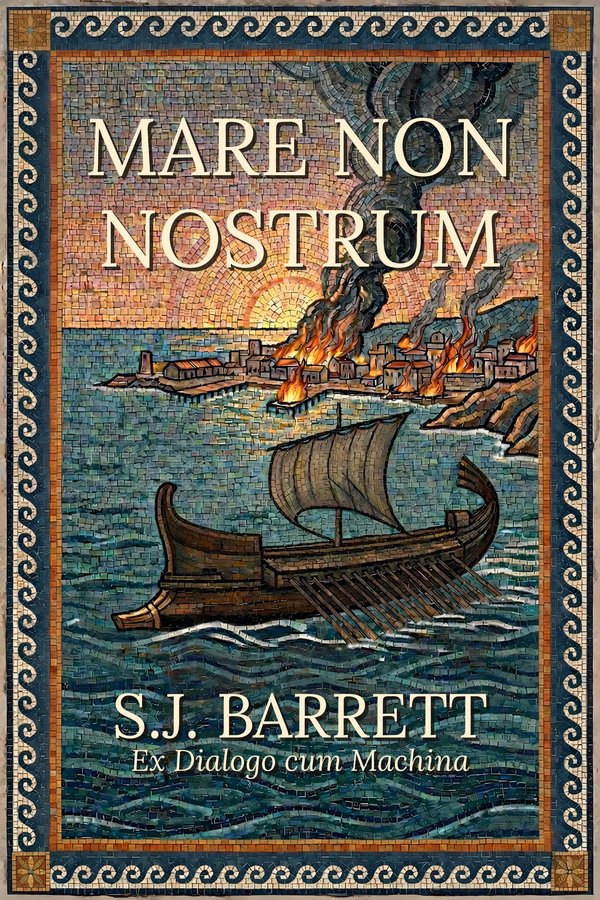 Mare Non Nostrum book cover — a mosaic-framed illustration of ancient ships on the Mediterranean